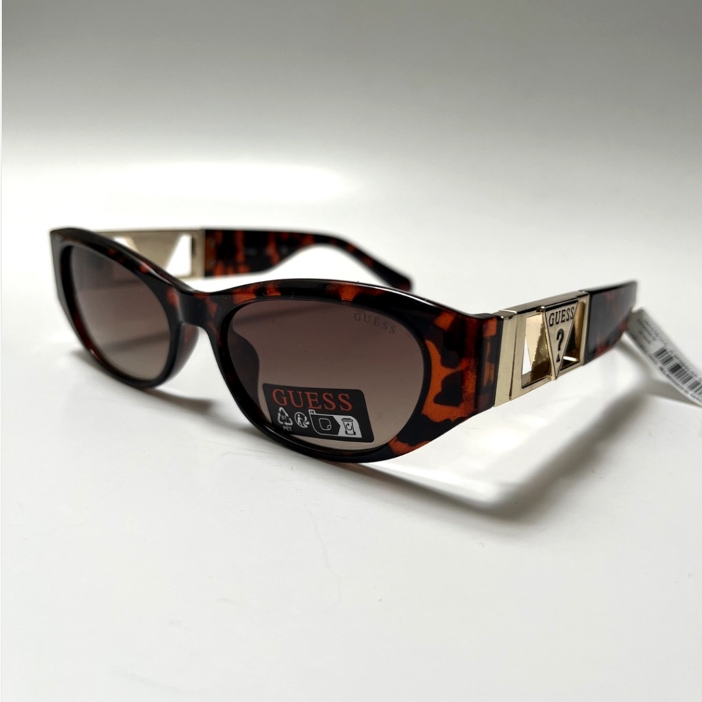 New GUESS Slim Sunglasses GO00087 Acetate Tortoise Shell Gold Logo Brown Lens